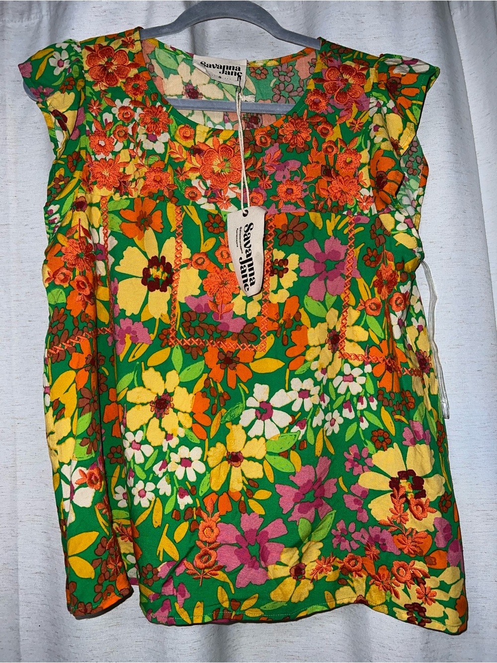 Savanna Jane Floral Flutter Cap Sleeve Blouse size small
